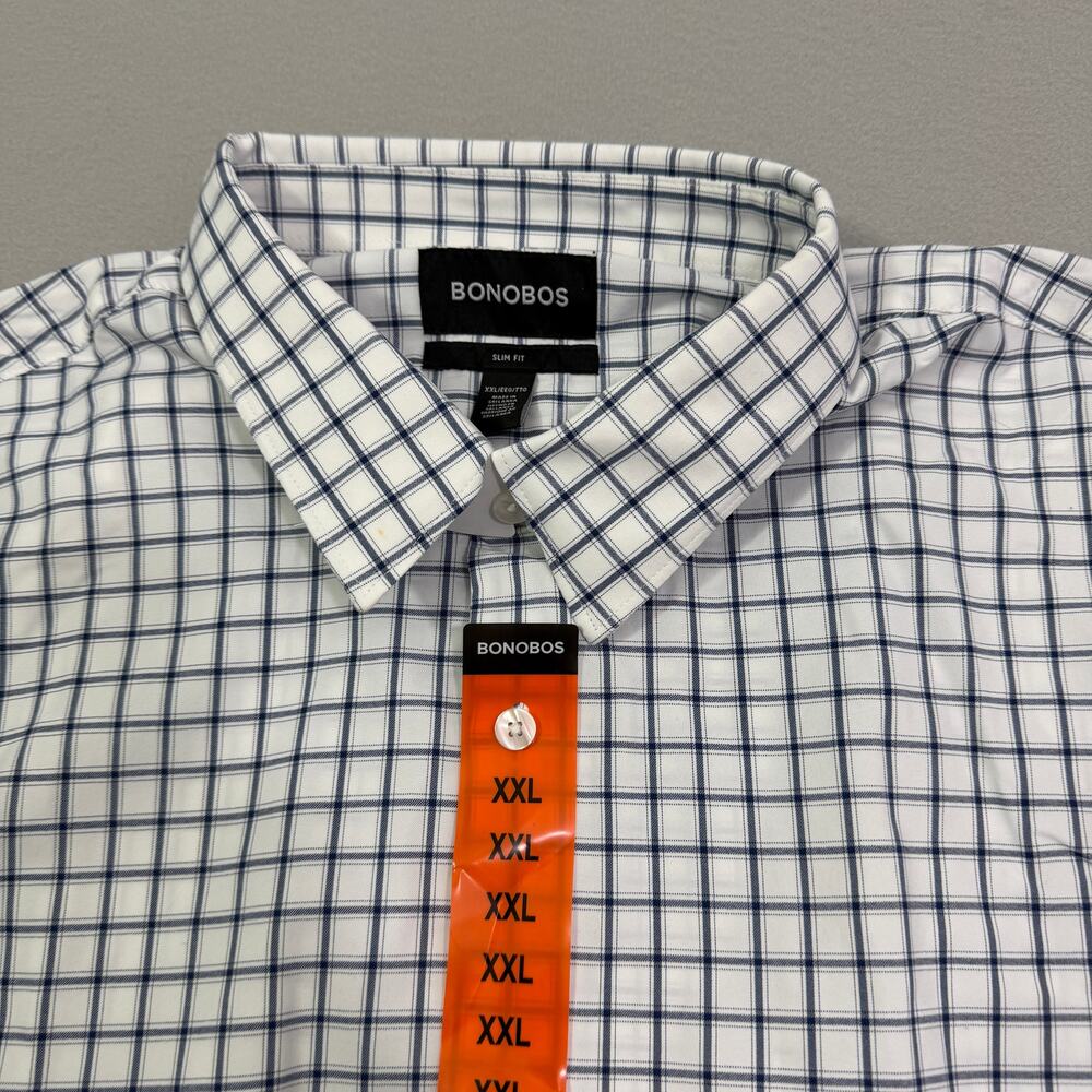 Bonobos Slim Fit Button Shirt Men's 2XL White Blue Plaid Preppy Stretch NEW - Picture 3 of 10
